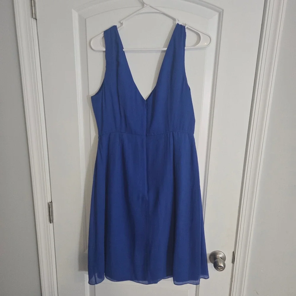 J.Crew 100% Silk Sleeveless‎ Midi Dress Women's Size 10 Blue Pleated V-Neck